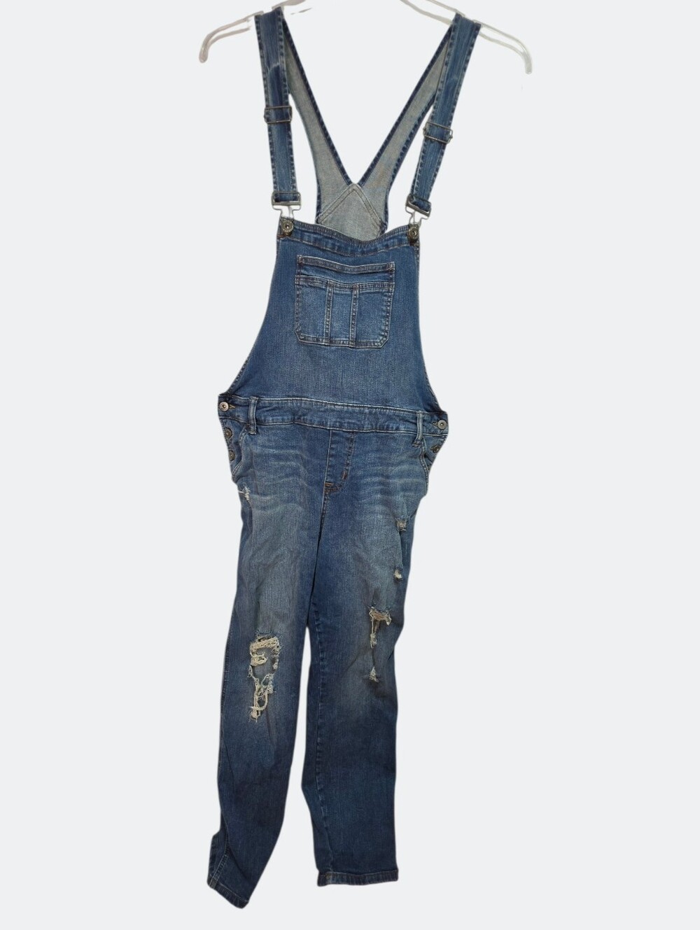 Torrid Women's Blue Denim Overalls Size 16 Distressed Cotton Stretch.